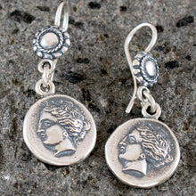 Load image into Gallery viewer, Goddess Aphrodite - Venus - Mythical Horse Pegasus Silver Earrings - Corinth Drachm