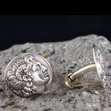 Load image into Gallery viewer, Alexander The Great Lysimachos coin Silver Cufflinks - Macedonia King - Vergina