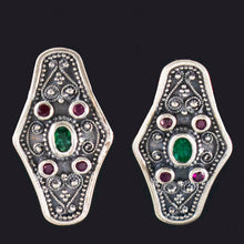 Load image into Gallery viewer, Byzantine Silver Earrings With Ruby & Emerald - High Quality Item