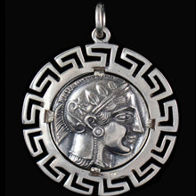 Load image into Gallery viewer, Owl Of Wisdom X-Large Coin Pendant with Meander Design