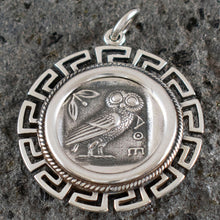 Load image into Gallery viewer, Owl Of Wisdom X-Large Coin Pendant with Meander Design