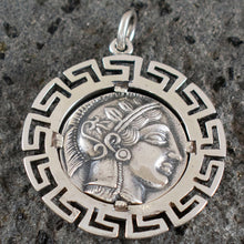 Load image into Gallery viewer, Owl Of Wisdom X-Large Coin Pendant with Meander Design