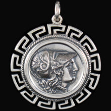 Load image into Gallery viewer, Helmetted Goddess Athena X-Large Silver Coin Pendant - Meander Design