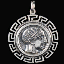 Load image into Gallery viewer, Goddess Athena X-Large Coin Pendant with Meander Design - Owl Of Wisdom