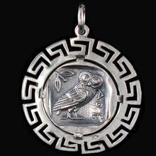 Load image into Gallery viewer, Goddess Athena X-Large Coin Pendant with Meander Design - Owl Of Wisdom