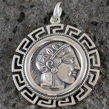 Load image into Gallery viewer, Goddess Athena X-Large Coin Pendant with Meander Design - Owl Of Wisdom