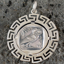 Load image into Gallery viewer, Goddess Athena X-Large Coin Pendant with Meander Design - Owl Of Wisdom