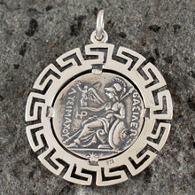 Load image into Gallery viewer, Alexander The Great Lysimachos X-Large Silver Coin Pendant - Meander Design