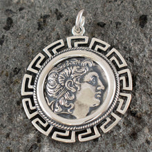 Load image into Gallery viewer, Alexander The Great Lysimachos X-Large Silver Coin Pendant - Meander Design