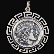 Load image into Gallery viewer, Alexander The Great Lysimachos X-Large Silver Coin Pendant - Meander Design