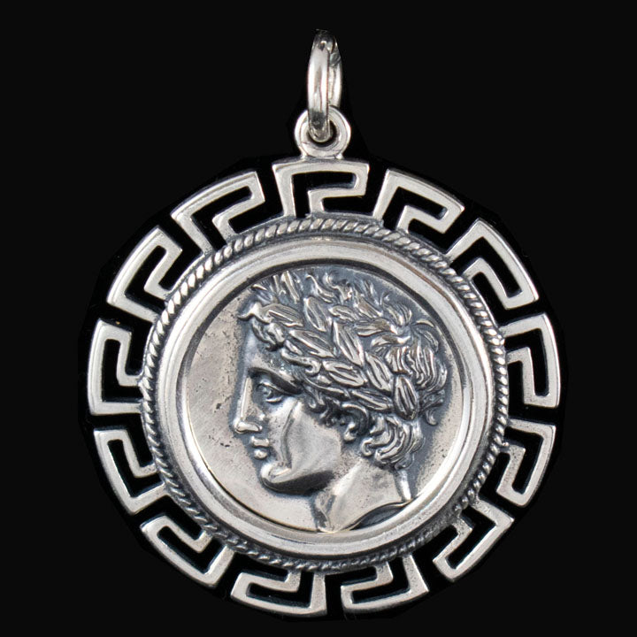 Apollo X-Large Silver Coin Pendant with Meander Design God of Light  Music