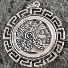 Load image into Gallery viewer, Phillip II Macedon Depicting Zeus X-Large Coin Pendant with Meander Design