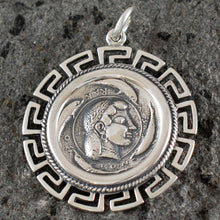 Load image into Gallery viewer, Artemis Silver X-Large Coin Pendant with Meander Design - Syracuse Dekadrachm
