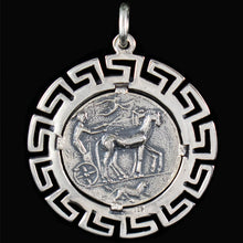 Load image into Gallery viewer, Artemis Silver X-Large Coin Pendant with Meander Design - Syracuse Dekadrachm