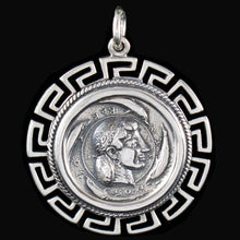 Load image into Gallery viewer, Artemis Silver X-Large Coin Pendant with Meander Design - Syracuse Dekadrachm