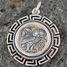 Load image into Gallery viewer, Owl Of Wisdom Coin Pendant with Meander Design - Athena