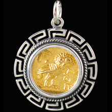 Load image into Gallery viewer, Owl Of Wisdom Coin Pendant Meander Design(Gold Plated) - Athena