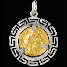 Load image into Gallery viewer, Owl Of Wisdom Coin Pendant Meander Design(Gold Plated) - Athena