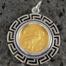 Load image into Gallery viewer, Owl Of Wisdom Coin Pendant Meander Design(Gold Plated) - Athena