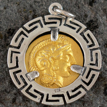 Load image into Gallery viewer, Owl Of Wisdom Coin Pendant Meander Design(Gold Plated) - Athena