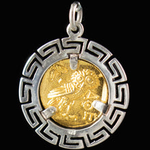Load image into Gallery viewer, Goddess Athena Coin Pendant with Meander Design(Gold Plated) - Owl Of Wisdom