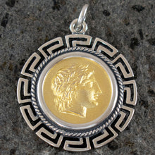 Load image into Gallery viewer, Apollo Silver Coin Pendant(Gold Plated) with Meander Design - Olympian God Apulu