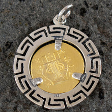 Load image into Gallery viewer, Apollo Silver Coin Pendant(Gold Plated) with Meander Design - Olympian God Apulu