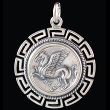 Load image into Gallery viewer, Mythical Horse Pegasus Coin Pendant With Meander - Goddess Athena - Corinth Stater