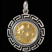 Load image into Gallery viewer, Helios Ancient Sun God Silver Pendant(Gold Plated) Meander - Rhodes Helius