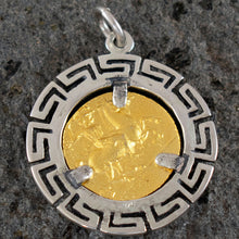 Load image into Gallery viewer, Phillip II Macedon Depicting Zeus Medium Gold Plated Pendant with Meander Design