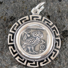 Load image into Gallery viewer, Owl Of Wisdom Coin Pendant with Meander Design