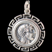 Load image into Gallery viewer, Goddess Athena & Owl of Wisdom Silver Pendant with Meander - Athens Tetradrachm