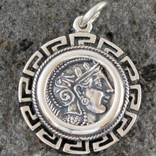 Load image into Gallery viewer, Goddess Athena & Owl of Wisdom Silver Pendant with Meander - Athens Tetradrachm