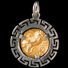 Load image into Gallery viewer, Goddess Athena & Owl of Wisdom Silver Pendant(Gold Plated) - Athens Tetradrachm