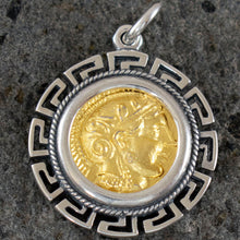 Load image into Gallery viewer, Goddess Athena & Owl of Wisdom Silver Pendant(Gold Plated) - Athens Tetradrachm