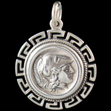 Load image into Gallery viewer, Goddess Athena Silver Coin Pendant - Meander Design
