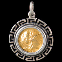 Load image into Gallery viewer, Goddess Athena Silver Coin Pendant(Gold Plated) - Meander Design