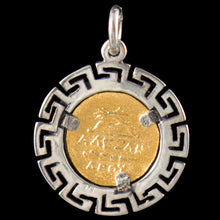 Load image into Gallery viewer, Goddess Athena Silver Coin Pendant(Gold Plated) - Meander Design