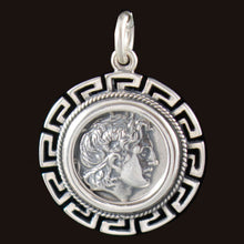 Load image into Gallery viewer, Alexander The Great - Lysimachos Silver Coin Pendant - Meander Design - Macedonia King