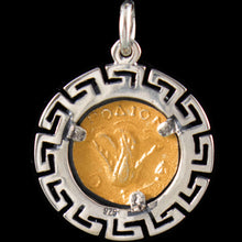 Load image into Gallery viewer, Helios Ancient Sun God Pendant with Meander Design (Gold Plated) - Rhodes Helius