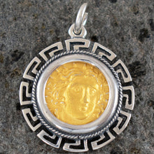 Load image into Gallery viewer, Helios Ancient Sun God Pendant with Meander Design (Gold Plated) - Rhodes Helius