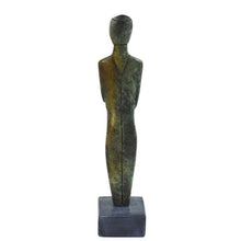 Load image into Gallery viewer, Cycladic Bronze Idol figurine on marble base - Ancient and Modern Abstract Art