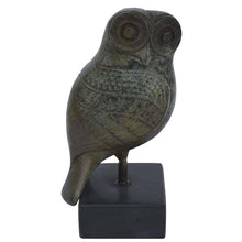 Load image into Gallery viewer, Owl of Athens Bronze small statue on Marble Base - Goddess Athena symbol