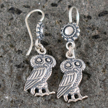 Load image into Gallery viewer, Owl of Wisdom Silver Earrings - Goddess Athena Symbol