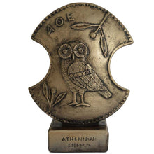 Load image into Gallery viewer, Goddess Athena shield with owl design small sculpture - Symbol of Wisdom Strategy