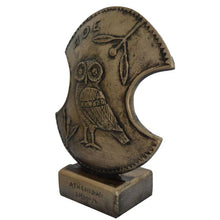 Load image into Gallery viewer, Goddess Athena shield with owl design small sculpture - Symbol of Wisdom Strategy