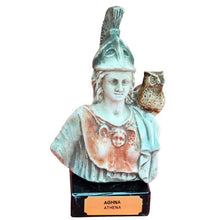 Load image into Gallery viewer, Goddess Athena with her Owl small head bust on marble base - Symbol of Wisdom