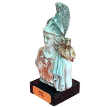 Load image into Gallery viewer, Goddess Athena with her Owl small head bust on marble base - Symbol of Wisdom