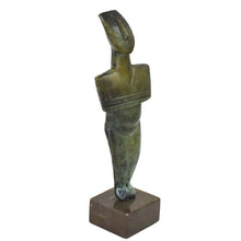 Load image into Gallery viewer, Cycladic Bronze Idol figurine on marble base - Ancient Art Abstract Simplicity