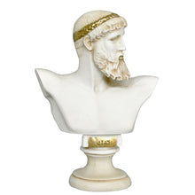 Load image into Gallery viewer, Zeus Alabaster aged small Bust - Olympus King of All Gods - Ruler of Sky and Thunder